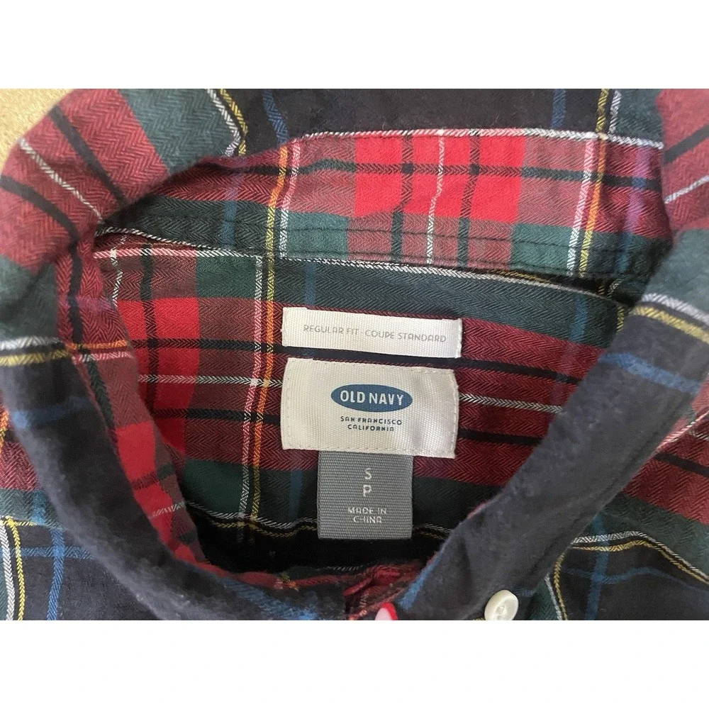 Old Navy Men's Sz S Red Green Black Plaid Flannel Long Sleeve Button Up Shirt - Picture 3 of 8